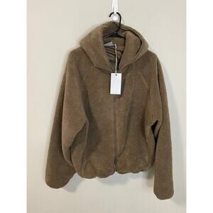 NWT Cernucci Unisex Boxy Sherpa Borg Oversized Fullzip Hoodie, Chocolate Size S